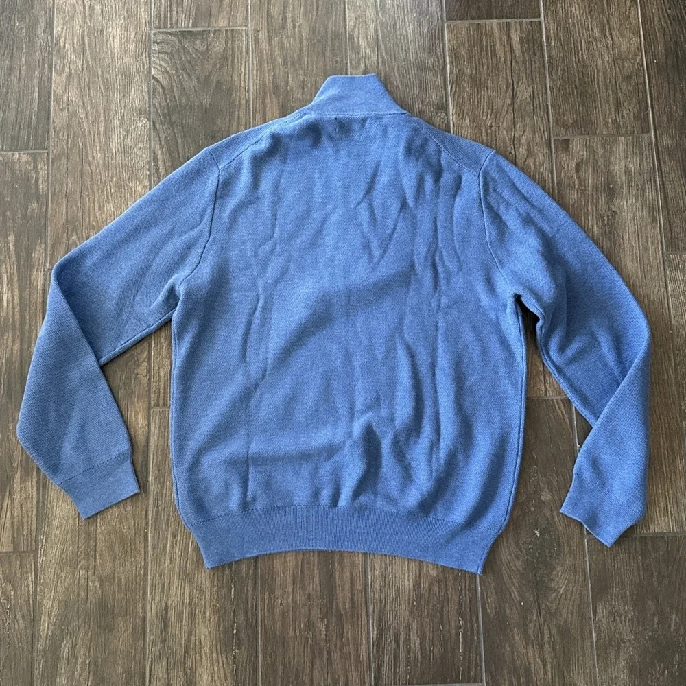 Polo Ralph Lauren Quarter Zip Men Large Blue Cotton Pony Logo Pullover